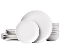 Amazon Basics 18-Piece Dinnerware Set - White Porcelain Coupe, Service for 6