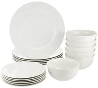 Amazon Basics 18-Piece Plates and Bowls Set, Porcelain Dinner Set for 6 People, Microwave Oven and Dishwasher Safe, White