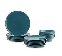Amazon Basics 18-Piece Stoneware Dinnerware Set - Deep Teal, Service for 6