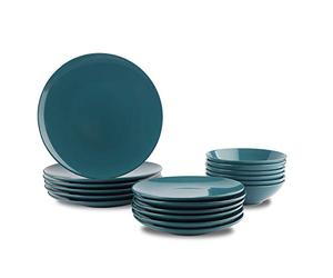 Amazon Basics 18-Piece Stoneware Dinnerware Set - Deep Teal, Service for 6