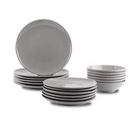 Amazon Basics 18-Piece Stoneware Dinnerware Set - Smokey Grey, Service for 6
