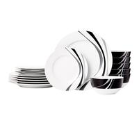 Amazon Basics 18 Pieces Dinnerware Sets Dishes Plates and Bowls Service for 6 Swirl