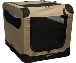 Amazon Basics 2-Door Collapsible Soft-Sided Folding Soft Dog Travel Crate Kennel, Small (45 x 45 x 66 cm), Tan