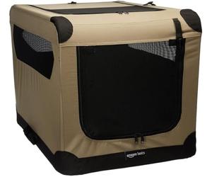 Amazon Basics 2-Doors Portable Soft-Sided Folding Travel Crate Kennel for cat, dog, and other small animals, Tan, M 76 cm x 54 cm x 54 cm