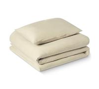 Amazon Basics 2-Piece Brushed Microfibre Bedding Set, Extra Soft, Relaxed Lived-In Look with Natural Creases, No Ironing Required, Single size, Duvet Cover 135 x 200 cm & 1 Pillowcase 50 x 80 cm,Beige