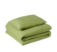 Amazon Basics 2-Piece Brushed Microfibre Single Duvet Cover Set, Extra Soft Bedding, Relaxed Lived-In Look with Natural Creases, No Ironing Required, 135 x 200 cm & 1 Pillowcase 50 x 80 cm, Green