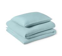 Amazon Basics 2-Piece Brushed Microfibre Single Duvet Cover Set, Extra Soft Bedding, Relaxed Lived-In Look with Natural Creases, No Ironing Required, 135 x 200 cm & 1 Pillowcase 50 x 80 cm, Blue