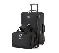 Amazon Basics 2-Piece Luggage Set, Expandable Cabin Suitcase (58 cm) and Tote Bag (25 cm), Soft Shell Suitcase with Wheels, Lightweight Polyester, Black, for Travel Work Weekend Breaks