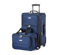 Amazon Basics 2-Piece Luggage Set, Expandable Cabin Suitcase (58 cm) and Tote Bag (25 cm), Soft Shell Suitcase with Wheels, Lightweight Polyester, Navy Blue, for Travel Work Weekend Breaks