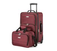 Amazon Basics 2-Piece Luggage Set, Expandable Cabin Suitcase (58 cm) and Tote Bag (25 cm), Soft Shell Suitcase with Wheels, Lightweight Polyester, Red, for Travel Work Weekend Breaks