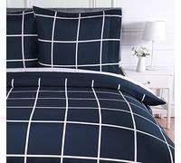 Amazon Basics 2-Piece Microfibre Bedding Duvet Cover Set, Duvet Cover 135 x 200 cm & 1 Pillowcase 80 x 80 cm, Navy Blue Plaid