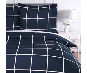 Amazon Basics 2-Piece Microfibre Bedding Duvet Cover Set, Duvet Cover 135 x 200 cm & 1 Pillowcase 80 x 80 cm, Navy Blue Plaid