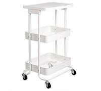 Amazon Basics 2-Tier Metal Kitchen/Utility Cart with Shelf, White