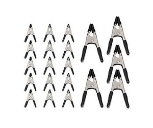 Amazon Basics 20-Piece Steel Spring Clamp Set, 15 Pack of 1.91 cm, 5 Pack of 2.54 cm, Black/Silver