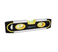 Amazon Basics 22.8 cm Magnetic Torpedo and Ruler Level Plumb/Level/180 90 45-Degree Bubbles, Black, Yellow