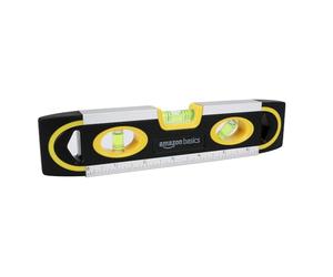 Amazon Basics 22.8 cm Magnetic Torpedo and Ruler Level Plumb/Level/180 90 45-Degree Bubbles, Black, Yellow