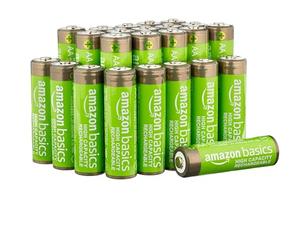 Amazon Basics 24-Pack Rechargeable AA NiMH High-Capacity Batteries, 2400 mAh, 1.2V, Recharge up to 400x Times, Pre-Charged