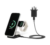 Amazon Basics 25W Qi2.2 Certified 3-in-1 Wireless Charging Station, MagSafe Compatible Foldable Stand for iPhone 17/16/15/14/13/12, Apple Watch, AirPods, with 45W Adapter, Black