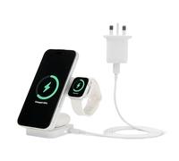 Amazon Basics 25W Qi2.2 Certified 3-in-1 Wireless Charging Station, MagSafe Compatible Foldable Stand for iPhone 17/16/15/14/13/12, Apple Watch, AirPods, with 45W Adapter, White