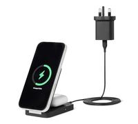 Amazon Basics 25W Qi2.2 Certified Wireless Charging Station, MagSafe Compatible, Foldable 2-in-1 Charger for iPhone 17/16/15/14/13/12, AirPods, with 45W Adapter, Black