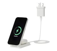 Amazon Basics 25W Qi2.2 Certified Wireless Charging Station, MagSafe Compatible, Foldable 2-in-1 Charger for iPhone 17/16/15/14/13/12, AirPods, with 45W Adapter, White