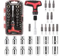 Amazon Basics 27-Piece Ratchet Screwdriver Set, Magnetic T-Handle, 3-Way Adjustable (Forward/Reverse/Lock), Cr-V Steel, Compact Tool Kit with Case for Home Repair and Appliance Maintenance