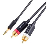 Amazon Basics 3.5 Aux to 2 x RCA Adapters, Audio Cable for Amplifiers, Active Speakers with Gold-Plated Plugs, 2.4 m, Black