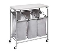Amazon Basics 3-Bag Rectangular Laundry Sorter With Tabletop Ironing Board, Grey, 80 cm x 41 cm x 84 cm