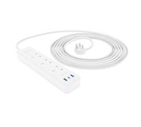 Amazon Basics 3 Outlet - 2 USB A(12W), 1 USB C(20W) Surge Protector Extension Lead, Rectangle, 1.5 m Braided Cord, White