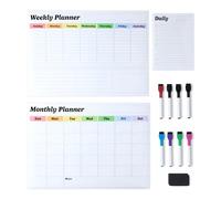 Amazon Basics 3-Pack Magnetic Dry Erase Calendar Whiteboard Set for Fridge, Wall Organisation, Monthly, Weekly, Daily Planner, Includes 8 Markers and 1 Eraser