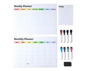 Amazon Basics 3-Pack Magnetic Dry Erase Calendar Whiteboard Set for Fridge, Wall Organisation, Monthly, Weekly, Daily Planner, Includes 8 Markers and 1 Eraser
