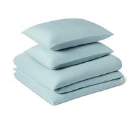 Amazon Basics 3-Piece Brushed Microfibre Bedding Set, Extra Soft, Relaxed Lived-In Look with Natural Creases, No Ironing Required, Double size, Duvet Cover 200x200 cm & 2 Pillowcases 50 x 80 cm, Blue
