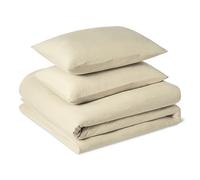 Amazon Basics 3-Piece Brushed Microfibre Double Duvet Set, Extra Soft Bedding, Relaxed Lived-In Look with Natural Creases, No Ironing Required, Duvet Cover 200x200 cm & 2 Pillowcases 50x80 cm, Beige