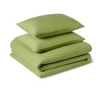 Amazon Basics 3-Piece Brushed Microfibre Double Duvet Set, Extra Soft Bedding, Relaxed Lived-In Look with Natural Creases, No Ironing Required, Duvet Cover 200x200 cm & 2 Pillowcases 50x80 cm, Green