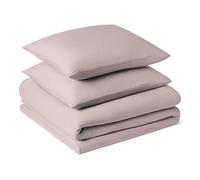Amazon Basics 3-Piece Brushed Microfibre Duvet Cover Set, Extra Soft Bedding, Relaxed Lived-In Look with Natural Creases, No Ironing Required, 220 x 240 cm & 2 Pillowcases 50 x 80 cm, Purple