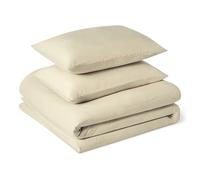 Amazon Basics 3-Piece Brushed Microfibre King Size Duvet Cover Set, Extra Soft Bedding, Relaxed Lived-In Look with Natural Creases, No Ironing Required, 225 x 220 cm & 2 Pillowcases 50 x 80 cm, Beige