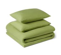 Amazon Basics 3-Piece Brushed Microfibre King Size Duvet Cover Set, Extra Soft Bedding, Relaxed Lived-In Look with Natural Creases, No Ironing Required, 225 x 220 cm & 2 Pillowcases 50 x 80 cm, Green
