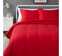 Amazon Basics 3 Piece Microfiber Kid's Comforter and Pillow Sham Set Full/Queen Red Solid