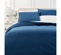 Amazon Basics 3-Piece Microfibre Bedding Duvet Cover Set, Duvet Cover 200 x 200 cm & 2 Pillowcases 80 x 80 cm, Navy Blue
