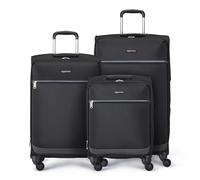Amazon Basics 3-Piece Set (21", 25", 30"), Softside Suitcases With Wheels, With Four 360-Degree Multi-directional Spinner Wheels, Expandable Space, Zippered Pocket and Straps, Telescopic Handle, Black