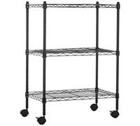 Amazon Basics 3-Shelf Narrow Storage Unit On Wheels With Height Adjustable Shelves and Levelling Feet, 340 kg Max Weight, Black, 34 cm D x 58.9 cm W x 83.2 cm H