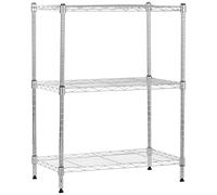 Amazon Basics 3-Shelf Narrow Storage Unit With Height Adjustable Shelves and Levelling Feet, 340 kg Max Weight, Chrome, 34 cm D x 58.9 cm W x 76.2 cm H