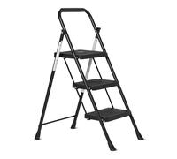 Amazon Basics 3-Step Folding Ladder, Steel Structure with Anti-Slip Feet, Maximum Load Capacity 150kg, Height 100.8 cm (Open), Black