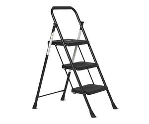 Amazon Basics 3-Step Folding Ladder, Steel Structure with Anti-Slip Feet, Maximum Load Capacity 150kg, Height 100.8 cm (Open), Black