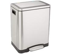Amazon Basics 30L Dual Bin Soft-Close Rectangular Rubbish Bin with Foot Pedal, 2x15L, Fingerprint-Proof Stainless Steel, for Kitchen Recycling and Waste