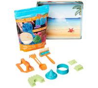 Amazon Basics 3lbs Moldable Sensory Play Sand with Castle Molds and Tool Set for Kids Ages 3 and Up Medium Natural Sand 11 Count (Pack o