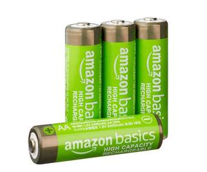 Amazon Basics 4-Pack Rechargeable AA NiMH High-Capacity Batteries, 2400 mAh, 1.2V, Recharge up to 400x Times, Pre-Charged