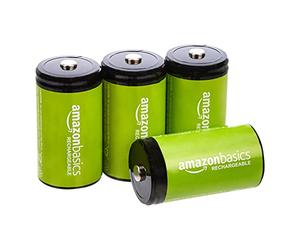 Amazon Basics 4-Pack, Rechargeable D Cell NiMH Batteries, 10000maAh, Recharge up to 1000x Times , Pre-Charged