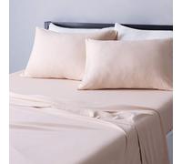 Amazon Basics 4 Piece Bed Sheet Set 100% Cotton Jersey Includes Super Soft Flat and Fitted Sheets Pillowcase Full Blush Solid