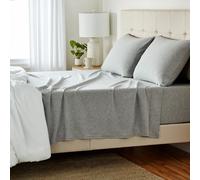 Amazon Basics 4 Piece Bed Sheet Set 100% Cotton Jersey Includes Super Soft Flat and Fitted Sheets Pillowcase Queen Light Gray Solid